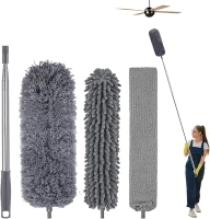 4Pcs Microfiber Duster Kit for High Ceiling with Extension Pole 30-110 Inches,Retractable Gap Dust Brush Cleaner Long Feather Duster for Cleaning Cobweb, Blinds, Furniture,Car, Gray