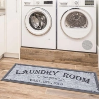 Machine Washable Border Text Design Laundry Room Rug Non-Slip Rubberback 2x5 Laundry Runner Rug for Laundry Room, Bathroom, Washroom, 20" x 59", Light Gray