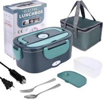 Samshow Electric Heating Lunch Box for Car Truck and Home Work Adults Electric Lunch Box - Leak Proof, Removable 304 Stainless Steel Container… (blue)