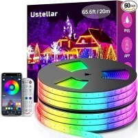 USTELLAR 65.6ft (2 Rolls of 32.8ft) LED Rope Lights Waterproof IP65 640 LEDs, 360lm Bright Color Changing Strip Light Plug-in 24V, App/RF Control Dimmable Music Sync Light Not Cuttable, Not Extendable