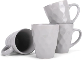 Elanze Designs Dimpled Silver Grey 12 ounce Glossy Ceramic Mugs Matching Set of 4