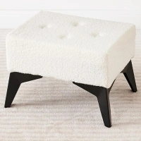 Cpintltr Small Footstool Ottoman Teddy Velvet Footrest Ottoman with Iron Legs, Foot Rest for Under Desk, Step Stool, Sofa Footrest for Living Room Bedroom Teddy Velvet White