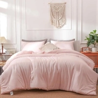 HAOWANER Handcrafted Non-Migrating Fill Comforter Set for Queen Size Bed, Blush Pink Comforter Queen, Light Pink Comforter for Queen Size Bed, Queen Size Comforter Sets, Pink Comforter Set Queen