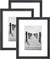 KTKDE MDF Wood Picture Frame 11x14 with Mat for 8x10 Photo Frames Black Set of 3, HD Tempered Glass frame Wall Mounting Horizontal or Vertical Display Frames for Home Decor for Ideal Gifts