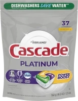 Cascade Platinum Dishwasher Soap Pods, Boost Actionpacs, Lemon, 37 Count Dishwasher Detergent Pods