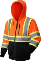 JKSafety Hi-Vis Safety Sweatshirt for men women High Visibility Zip-Up Hooded Sweatshirt Hoodie work utility Reflective Strips with Extended Trims (JK121-OrangeB, XL)