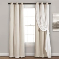 Lush Decor Sheer Grommet Curtains With Insulated Blackout Lining, Window Curtain Panels, Pair, 38"W x 84"L, Wheat - Curtain With Sheer Overlay, Elegant Blackout Curtains for Bedroom