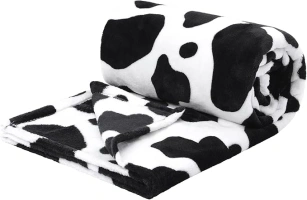 PiccoCasa Cow Printed Blanket, Soft 300GSM Fleece Flannel Throw Blanket Lightweight Cute Comfy Warm Cow Texture Black and White Cowhide Blankets for Couch Sofa Bed Office 39" x 51"