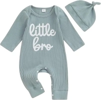 GOOCHEER Newborn Baby Boy Little Brother Coming Home Outfit Knitted Long Sleeve Romper Jumpsuit Overalls +Hat Fall Clothes