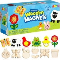 JOYIN 12 Wooden Magnet Creativity Arts & Crafts Painting Kit for Kids, Decorate Your Own Painting Gift for Easter Basket Stuffers, Birthday Parties and Family Crafts, Party Favors for Boys Girls