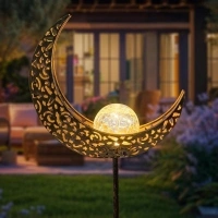 HOMEIMPRO Moon Solar Garden Lights Outdoor Decor Stakes, Waterproof Crackle Glass Metal Lights for Lawn, Patio Accessory, Backyard Decorations Garden Birthday Gifts Mom Grandma (Bronze)