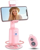 Auto Face Tracking Tripod 360° Rotating Auto Tracking Phone Stand, No App, Phone Camera Stand with Remote and Gesture Control, Rechargeable Smart Shooting Stand for Live Video Recording Tiktok(Pink)