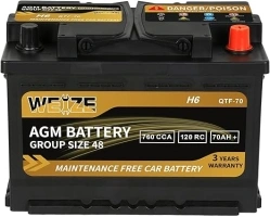 Weize Platinum AGM Battery BCI Group 48-12v 70ah H6 Size 48 Automotive Battery, 120RC, 760CCA, 36 Months Warranty