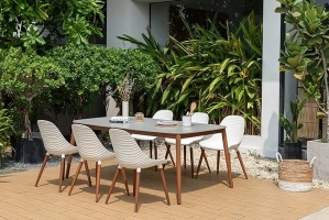 Brampton | Ideal for Patio and Outdoors, White Chairs Tarento 7-Piece Rectangular Dining Set | Eucalyptus Wood, Grey