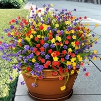 24 Bundles Artificial Flowers for Outdoors Summer Decoration,UV Resistant No Fade Faux Plastic Plants for Garden Patio Porch Window Box Home Outside Indoor Decor