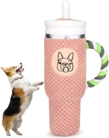 Squeaky Dog Toys, 40oz Tumbler Cup with Handle Stuffed Dog Toys, Plush Dog Toys to Keep Them Busy, Pink