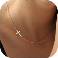 Cross Necklace for Women - 18K Gold Plated Cross Necklace Dainty Gold Cross Necklace Tiny Sideway Cross Choker Necklace Gold Cross Necklaces for Women Gold Jewelry for Women Gifts