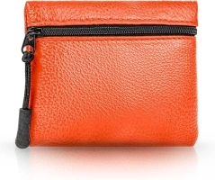 Vegan Leather Coin Purse, Coin Pouch for Women, Small Change Purse Credit Card Pouch Change Holder Coin Bag with Zip (Orange)