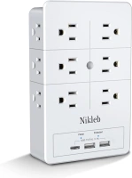 Outlet Extender Surge Protector Nikleb, Multi Plug Outlet with USB Ports Total 3.1A, USB Wall Charger Multiports with C Adapter, USB&Outlet Splitter Heavy Duty, Wall Plug Extender for Gaming Stuff