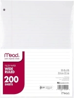 Mead Loose Leaf Paper, Notebook Paper, Wide Ruled Filler Paper, Standard, 8 x 10.5, 200 Sheets (15200) White