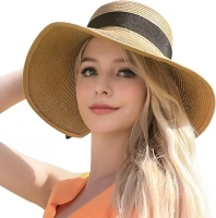 Beach Hats for Women - Sun Hat Womens UPF 50+, Beach Hat Packable Sun Hat Women Roll Up, Wide Brim Straw Hat for Women