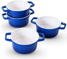 Lareina Large Soup Bowls - Ceramic Serving Bowls With Handles - French Onion Soup Bowls With Anti-Heat Handle - Soup Crocks For Kitchen 25oz - Microwave, Oven, And Dishwasher Safe - Set of 4 - Blue