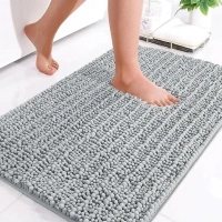 Arotive Luxury Chenille Bathroom Rug Mat, Extra Soft Thick Absorbent Shaggy Bath Rugs, Non-Slip Machine Wash Dry Plush Bath Mats for Bathroom, Shower, and Tub (24"x16", Light Grey)