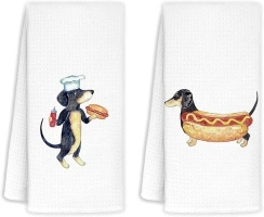 Funny Dachshund Kitchen Towels Set of 2 - Dachshund Dish Towels for Kitchen, Dachshund Dog Hand Towels for Bathroom, Dachshund Gifts for Women Men Dachshund Lovers, 16x24