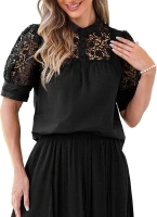 Scarlet Darkness Victorian Blouse Lace Eyelet Puff Sleeve Top Casual Shirts for Women