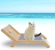 Beach Chair Cat Hammock, Cat Furniture, Original Cozy Cat Lounger with Sisal Scratcher and Toy Ball, Elevated Cat Beds for Indoor Cats (Blue)