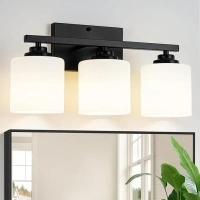 Black Bathroom Light Fixture, Anti-Rust 3-Light Vanity Lights Fixtures for Bathroom, Modern Wall Sconce Lighting for Bedroom, Standard E26 Base, Clear Glass Shades, Bulbs Not Included