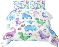 QOOMO Cute Dinosaurs Comforter Queen Size,Triceratops Kids Comforter Set, Pterosaurs Triceratops Printing Bedding Ultra Soft，Ultra Comforter 3 Piece Bedding Set Contain 1 Comforter Set 2 Pillowcases