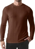 JMIERR Mens Casual Long Sleeve Lightweight T-Shirt Slim Fit Knit Crew Neck Stretch Ribbed Undershirts for Men