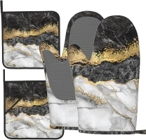 Marble Texture Oven Mitts and Pot Holders Sets of 4, Artificial Stone Silicone Oven Mitts Heat Resistant, Non-Slip BBQGloves for Chef Kitchen Cooking Baking Grilling Microwave