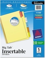 Avery(R) Worksaver(R) Insertable Big Tab Recycled Dividers, Gold Reinforced, 5-Tab, Buff Paper, Multicolor