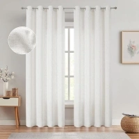 Randall White Linen Light Filtering Semi Sheer Curtain Panels 84 Inches Long with Grommet Top Rustic Flax Window Treatment Drapery for Bedroom Country Rustic Farmhouse, 54"x84", 2 Panels, White/Linen