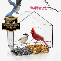 Window Bird Feeder, BCOM Clear View Window Tray Bird Feeder with Strong Suction Cups, Bird Watching for Cats, Easy to Clean, Outdoor Birdhouse, Idea Gift for Bird Lovers & Elderly, Transparent