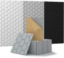 Kuchoow Soundproof Wall Panels, Self Adhesive Sound Proof Panels for Walls, 12 Pack High Density Sound Absorbing Panels Honeycomb Noise Cancelling Panels for Wall Door Ceiling 12"×12"×0.4"