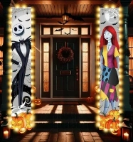 LED Jack Sally Front Porch Banners Nightmare Before Christmas Decorations, Light up Jack Skellington Nightmare Before Christmas Halloween Party Decor for Home Outdoor Indoor 71x12 Inches