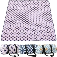 Large Outdoor Picnic Blanket, 80’’x80’’ Waterproof Outdoor Blanket with Bag, Sand Free Compact Beach Blanket with Strap, Durable Picnic Mat for Travel Camping Outdoor Concert (Purple)