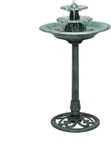 Alpine Corporation TEC106 Outdoor Floor 3-Tiered Pedestal Water Fountain and Birdbath, Pedestal Waterfall Fountain, 35", Green