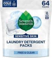 Seventh Generation Laundry Detergent Packs, Free & Clear, Made for Sensitive Skin, EPA Safer Choice Certified, 64 Count