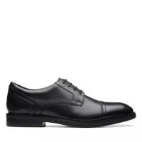 Clarks Mens Un Hugh Cap Black Leather Dress Oxford Shoes