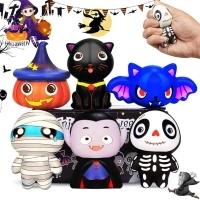 【New】 6 Packs Halloween Squishies Toys, Slow Rising Squishies Toys- Pumpkin, Vampire,Black Cat,Mummy,Human Skeleton, Bat, Stress Relief Super Soft Squeeze Kawaii for Girls Boys, Kids