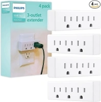 Philips 3-Outlet Extender, 4 Pack, Grounded Wall Tap, 3-Prong Adapter, Multiple Plug, Power Splitter, Cruise Essentials, Use for Home Office School Dorm, UL Listed, White, SPS1632W/37