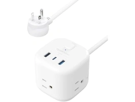 AmazonBasics Power Strip Cube 3 Outlet 3 USB Ports, 1 USB-C(15W) and 2 USB-A(12W), 5 ft Extension Cord