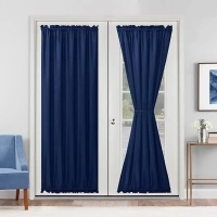 Hiasan French Door Curtains Privacy, Rod Pocket Semi Sheer Front Curtain for Door Window, 1 Panel (Navy Blue, W 52 inch x L 72 inch)