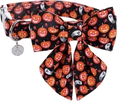 DOGWONG Fall Dog Collar with Bowtie - Fall Dog Collar Soft Cotton Autumn Dog Collar - Halloween Puppy Necklace for Small Medium Large Dog