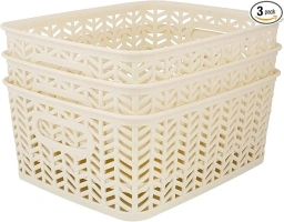 Simplify 25173-IVORY-3PK Herringbone Storage Basket, Small, Ivory, 3 Count