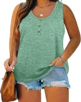 Womens Plus Size Tank Tops Summer Sleeveless Henley T-Shirts Tops Casual Button Down Tunics Shirts